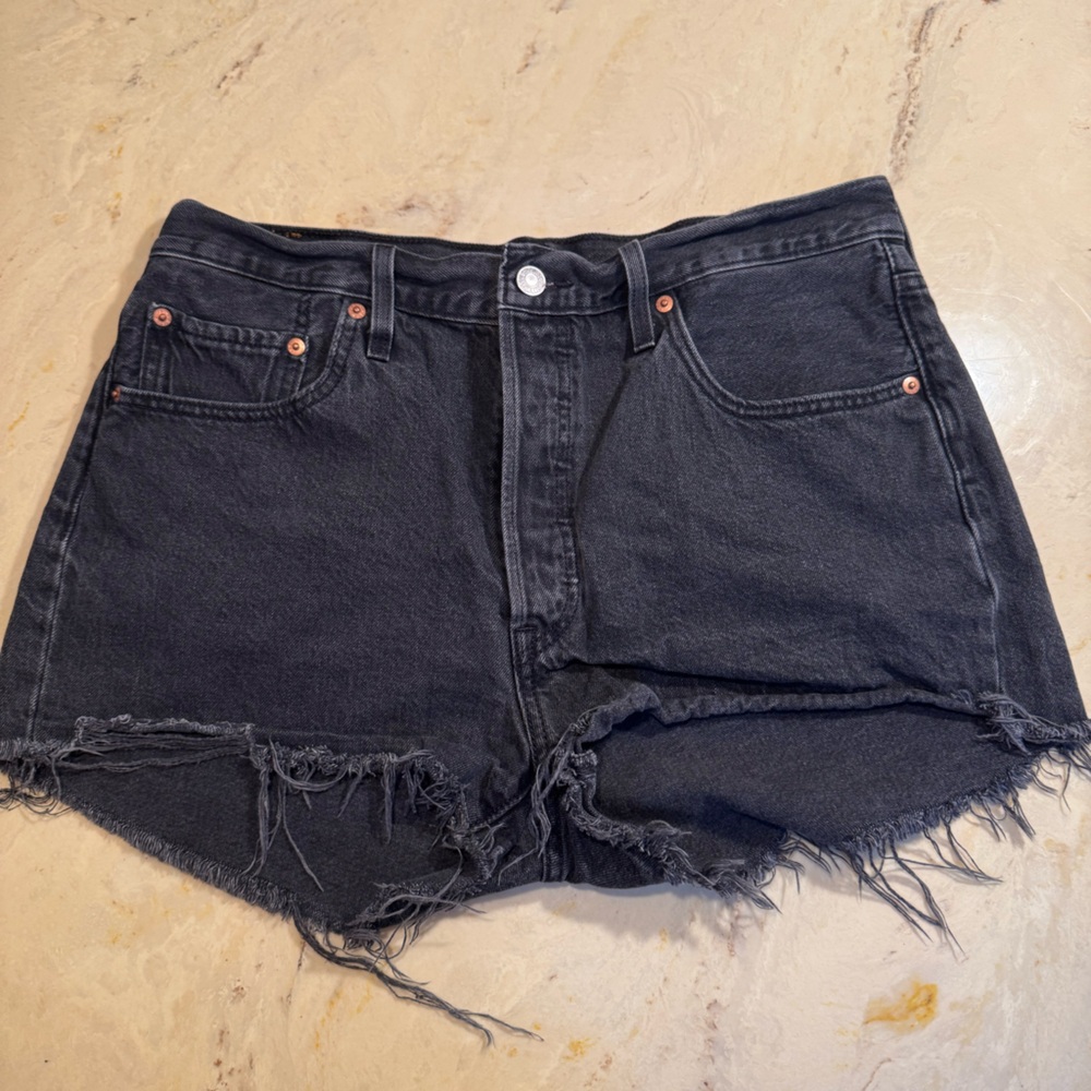Levi's Black High-Waisted Jean Shorts Distressed